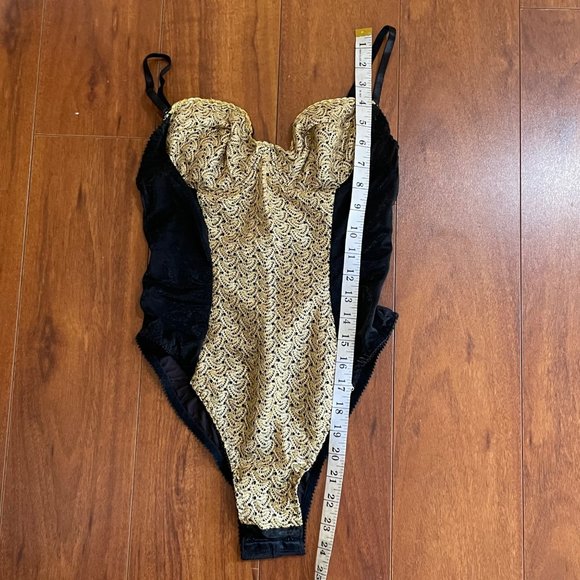 Vintage 90's Frederick's of Hollywood Gold Black Bodysuit USA Made Size M - Picture 9 of 12
